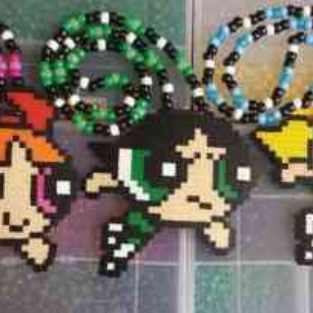 The powerpuff girls perler bead necklace